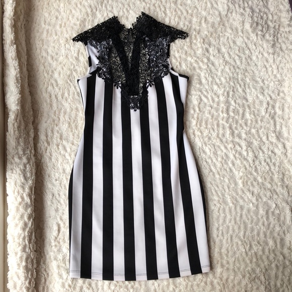 ❄️3/$25 Gothic Black & White Striped Lace Mini Dress